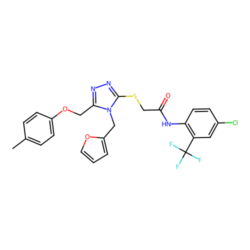 N-(4-chloro-2-(trifluoromethyl)phenyl)-2-((4-(furan-2-ylmethyl)-5-((p-tolyloxy)methyl)-4H-1,2,4-triazol-3-yl)thio)acetamide structure