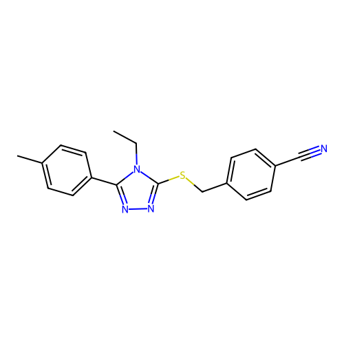 4-({[4-ethyl-5-(4-methylphenyl)-4H-1,2,4-triazol-3-yl]sulfanyl}methyl)benzonitrile structure