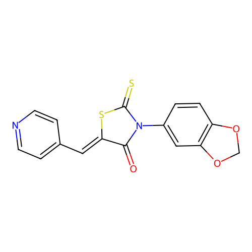 (Z)-3-(benzo[d][1,3]dioxol-5-yl)-5-(pyridin-4-ylmethylene)-2-thioxothiazolidin-4-one structure