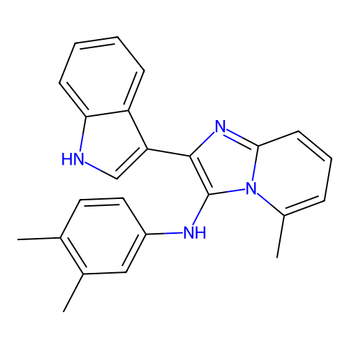 N-(3,4-dimethylphenyl)-2-(1H-indol-3-yl)-5-methylimidazo[1,2-a]pyridin-3-amine structure