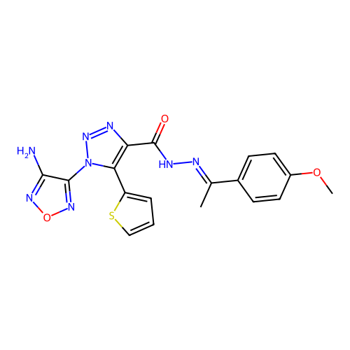 (E)-1-(4-amino-1,2,5-oxadiazol-3-yl)-N'-(1-(4-methoxyphenyl)ethylidene)-5-(thiophen-2-yl)-1H-1,2,3-triazole-4-carbohydrazide structure