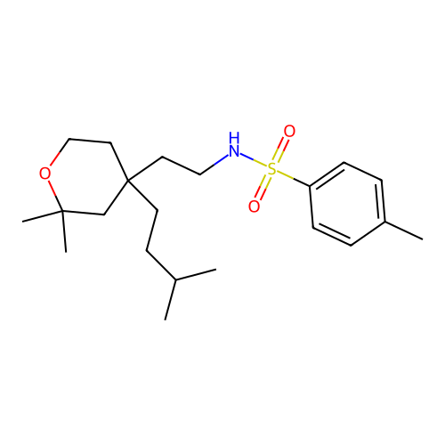 N-(2-(4-isopentyl-2,2-dimethyltetrahydro-2H-pyran-4-yl)ethyl)-4-methylbenzenesulfonamide structure