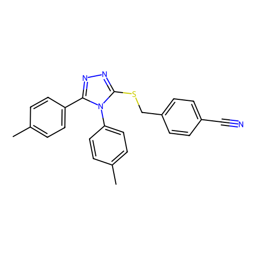 4-({[4,5-bis(4-methylphenyl)-4H-1,2,4-triazol-3-yl]sulfanyl}methyl)benzonitrile structure