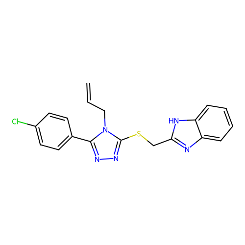 2-(((4-allyl-5-(4-chlorophenyl)-4H-1,2,4-triazol-3-yl)thio)methyl)-1H-benzo[d]imidazole structure