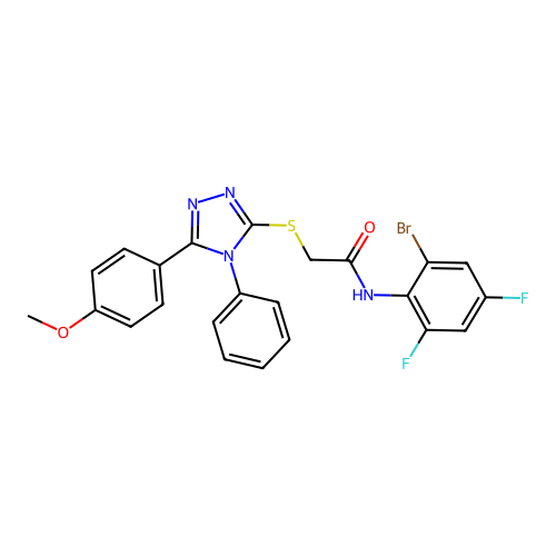N-(2-bromo-4,6-difluorophenyl)-2-{[5-(4-methoxyphenyl)-4-phenyl-4H-1,2,4-triazol-3-yl]sulfanyl}acetamide structure
