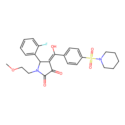 (4E)-5-(2-fluorophenyl)-4-[hydroxy-(4-piperidin-1-ylsulfonylphenyl)methylidene]-1-(2-methoxyethyl)pyrrolidine-2,3-dione structure