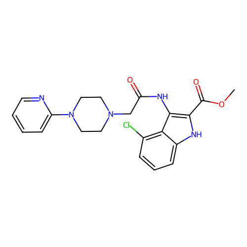 Methyl 4-chloro-3-[[2-(4-pyridin-2-ylpiperazin-1-yl)acetyl]amino]-1H-indole-2-carboxylate structure