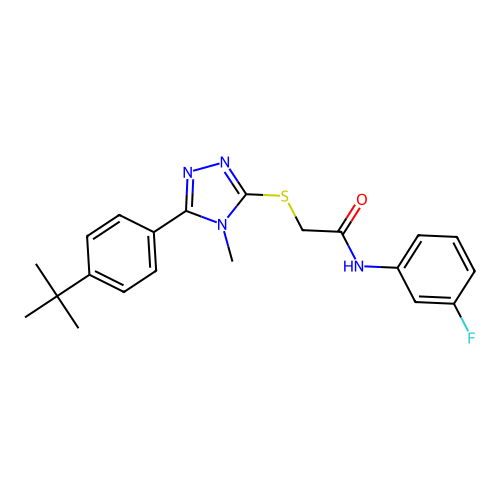 2-((5-(4-(tert-butyl)phenyl)-4-methyl-4H-1,2,4-triazol-3-yl)thio)-N-(3-fluorophenyl)acetamide structure