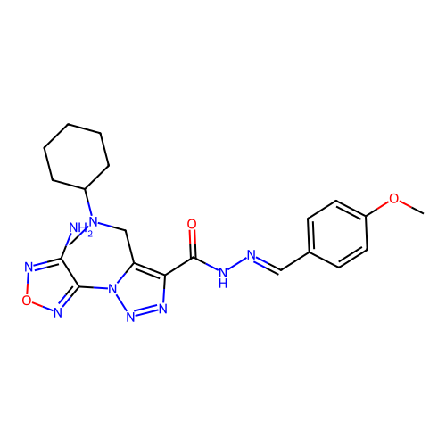 (E)-1-(4-amino-1,2,5-oxadiazol-3-yl)-5-((cyclohexyl(methyl)amino)methyl)-N'-(4-methoxybenzylidene)-1H-1,2,3-triazole-4-carbohydrazide structure