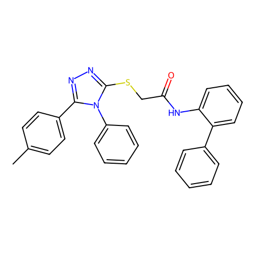 2-[[5-(4-methylphenyl)-4-phenyl-1,2,4-triazol-3-yl]sulfanyl]-N-(2-phenylphenyl)acetamide structure