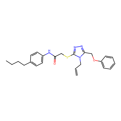 N-(4-butylphenyl)-2-[[5-(phenoxymethyl)-4-prop-2-enyl-1,2,4-triazol-3-yl]sulfanyl]acetamide structure