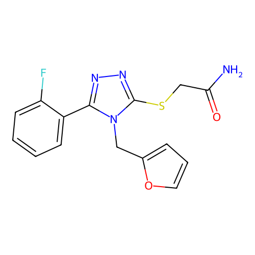 2-((5-(2-fluorophenyl)-4-(furan-2-ylmethyl)-4H-1,2,4-triazol-3-yl)thio)acetamide structure