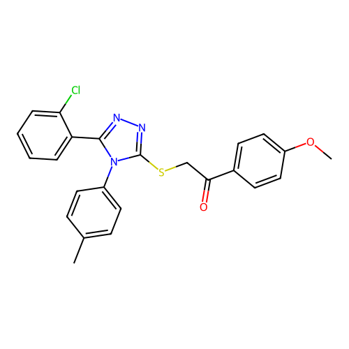 2-[[5-(2-chlorophenyl)-4-(4-methylphenyl)-1,2,4-triazol-3-yl]sulfanyl]-1-(4-methoxyphenyl)ethanone structure