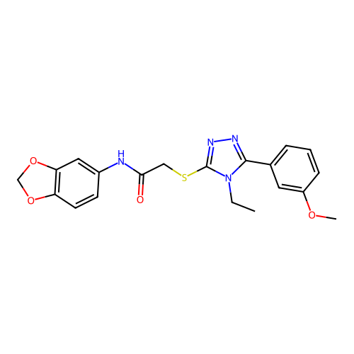 N-(1,3-benzodioxol-5-yl)-2-[[4-ethyl-5-(3-methoxyphenyl)-1,2,4-triazol-3-yl]sulfanyl]acetamide structure