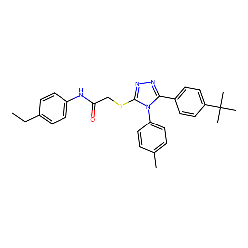 2-{[5-(4-tert-butylphenyl)-4-(4-methylphenyl)-4H-1,2,4-triazol-3-yl]sulfanyl}-N-(4-ethylphenyl)acetamide structure