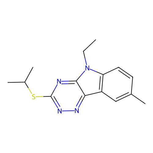 5-ethyl-8-methyl-3-(propan-2-ylsulfanyl)-5H-[1,2,4]triazino[5,6-b]indole structure