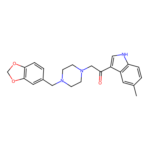 2-[4-(1,3-benzodioxol-5-ylmethyl)piperazin-1-yl]-1-(5-methyl-1H-indol-3-yl)ethanone structure