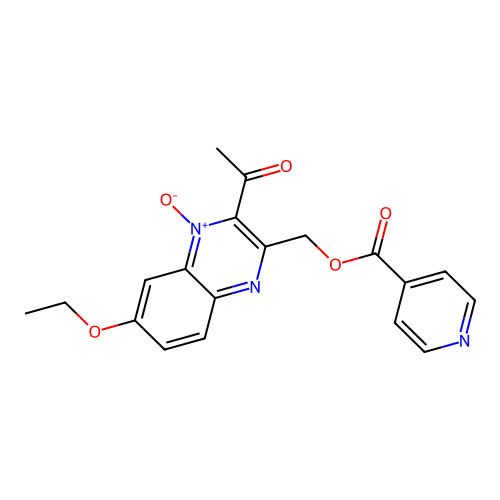 2-Acetyl-7-ethoxy-3-((isonicotinoyloxy)methyl)quinoxaline 1-oxide structure