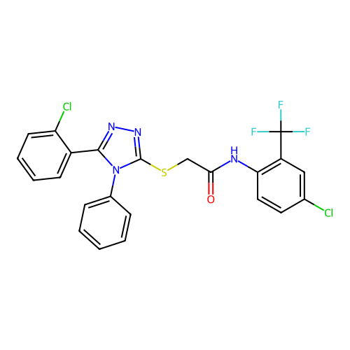 2-[[5-(2-chlorophenyl)-4-phenyl-1,2,4-triazol-3-yl]sulfanyl]-N-[4-chloro-2-(trifluoromethyl)phenyl]acetamide structure