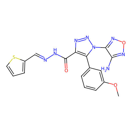 (E)-1-(4-amino-1,2,5-oxadiazol-3-yl)-5-(3-methoxyphenyl)-N'-(thiophen-2-ylmethylene)-1H-1,2,3-triazole-4-carbohydrazide structure