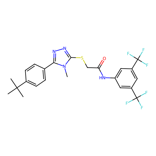 2-{5-[4-(tert-butyl)phenyl]-4-methyl(1,2,4-triazol-3-ylthio)}-N-[3,5-bis(trifl uoromethyl)phenyl]acetamide structure