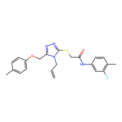 2-((4-allyl-5-((p-tolyloxy)methyl)-4H-1,2,4-triazol-3-yl)thio)-N-(3-fluoro-4-methylphenyl)acetamide structure