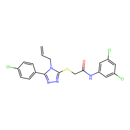 2-[[5-(4-chlorophenyl)-4-prop-2-enyl-1,2,4-triazol-3-yl]sulfanyl]-N-(3,5-dichlorophenyl)acetamide structure