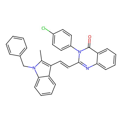 (E)-2-(2-(1-benzyl-2-methyl-1H-indol-3-yl)vinyl)-3-(4-chlorophenyl)quinazolin-4(3H)-one structure