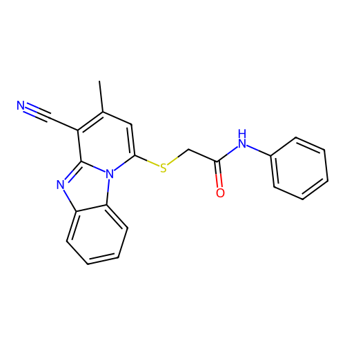 2-[(4-cyano-3-methylpyrido[1,2-a]benzimidazol-1-yl)sulfanyl]-N-phenylacetamide structure