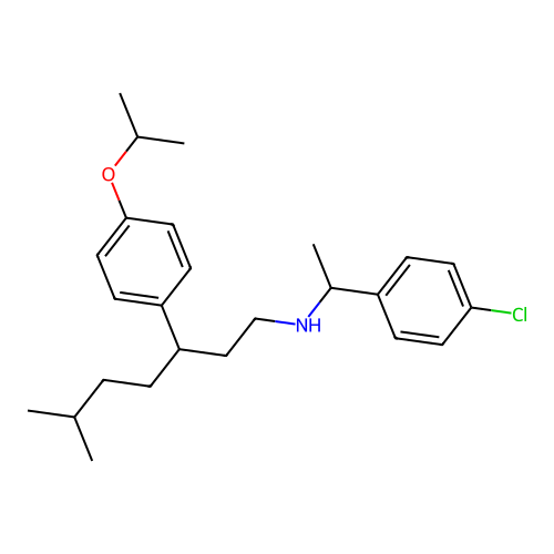 N-(1-(4-chlorophenyl)ethyl)-3-(4-isopropoxyphenyl)-6-methylheptan-1-amine structure