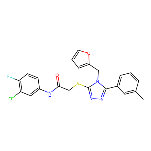 N-(3-chloro-4-fluorophenyl)-2-{[4-(furan-2-ylmethyl)-5-(3-methylphenyl)-4H-1,2,4-triazol-3-yl]sulfanyl}acetamide structure