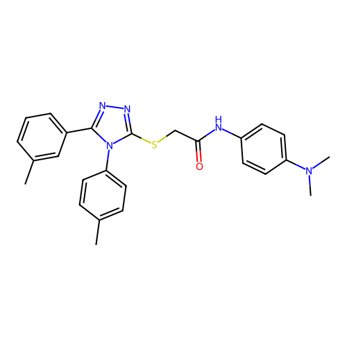 N-(4-(dimethylamino)phenyl)-2-((5-(m-tolyl)-4-(p-tolyl)-4H-1,2,4-triazol-3-yl)thio)acetamide structure