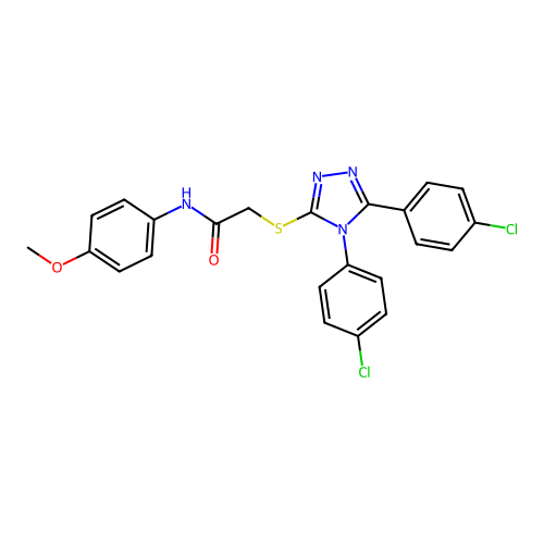 2-[[4,5-bis(4-chlorophenyl)-1,2,4-triazol-3-yl]sulfanyl]-N-(4-methoxyphenyl)acetamide structure