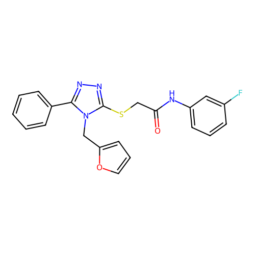 N-(3-fluorophenyl)-2-((4-(furan-2-ylmethyl)-5-phenyl-4H-1,2,4-triazol-3-yl)thio)acetamide structure