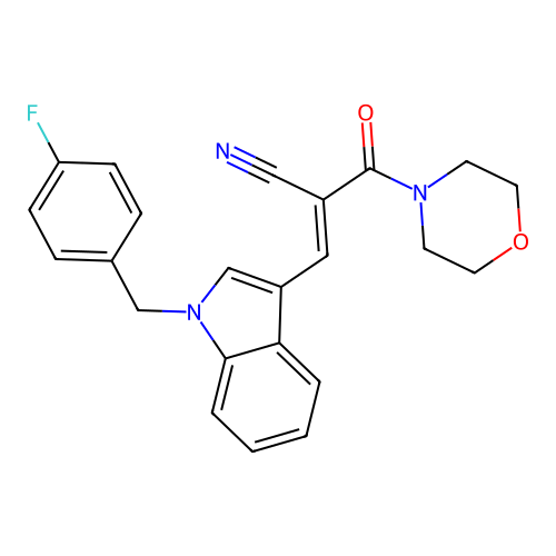 (2E)-3-[1-(4-fluorobenzyl)-1H-indol-3-yl]-2-(morpholin-4-ylcarbonyl)prop-2-enenitrile structure