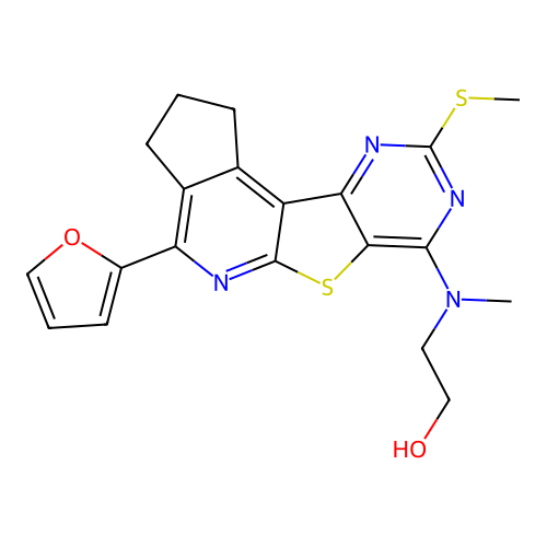 2-[(4-Furan-2-yl-9-methylsulfanyl-2,3-dihydro-1H-6-thia-5,8,10-triaza-cyclopenta[c]fluoren-7-yl)-methyl-a mino]-ethanol structure
