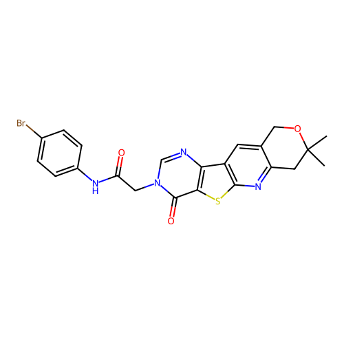 N-(4-bromophenyl)-2-(8,8-dimethyl-4-oxo-4,7,8,10-tetrahydro-3H-pyrano[3'',4'':5',6']pyrido[3',2':4,5]thieno[3,2-d]pyrimidin-3-yl)acetamide structure