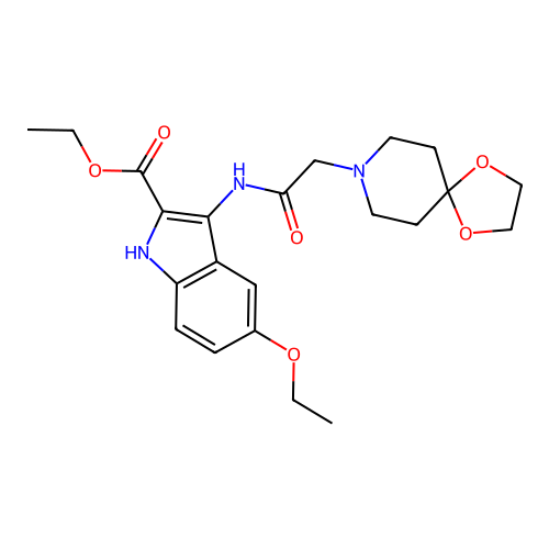 ethyl 3-[[2-(1,4-dioxa-8-azaspiro[4.5]decan-8-yl)acetyl]amino]-5-ethoxy-1H-indole-2-carboxylate structure