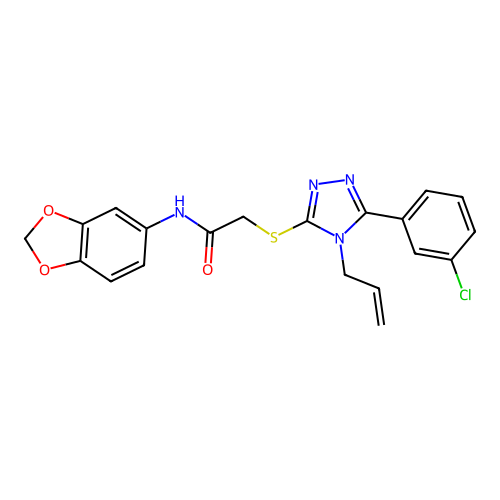 2-((4-allyl-5-(3-chlorophenyl)-4H-1,2,4-triazol-3-yl)thio)-N-(benzo[d][1,3]dioxol-5-yl)acetamide structure