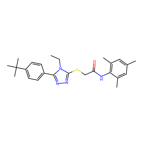 2-((5-(4-(tert-butyl)phenyl)-4-ethyl-4H-1,2,4-triazol-3-yl)thio)-N-mesitylacetamide structure