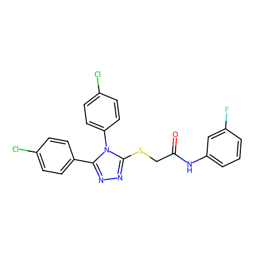 2-[[4,5-bis(4-chlorophenyl)-1,2,4-triazol-3-yl]sulfanyl]-N-(3-fluorophenyl)acetamide structure