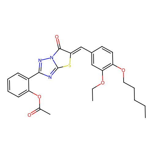 2-{(5Z)-5-[3-ethoxy-4-(pentyloxy)benzylidene]-6-oxo-5,6-dihydro[1,3]thiazolo[3,2-b][1,2,4]triazol-2-yl}phenyl acetate structure