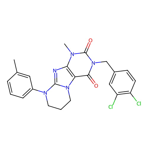 3-(3,4-dichlorobenzyl)-1-methyl-9-(3-methylphenyl)-6,7,8,9-tetrahydropyrimido[2,1-f]purine-2,4(1H,3H)-dione structure