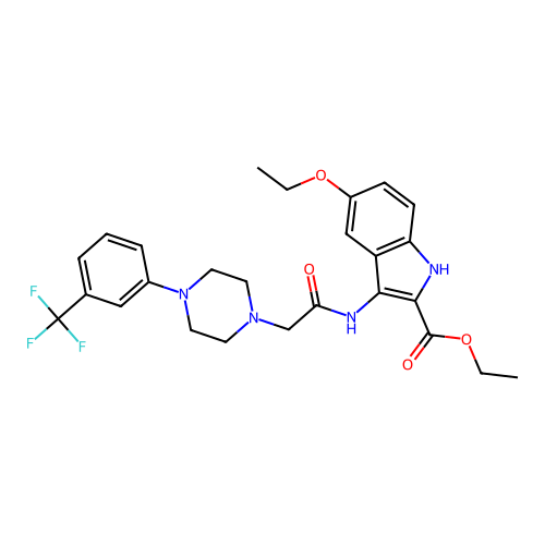 ethyl 5-ethoxy-3-(2-(4-(3-(trifluoromethyl)phenyl)piperazin-1-yl)acetamido)-1H-indole-2-carboxylate structure