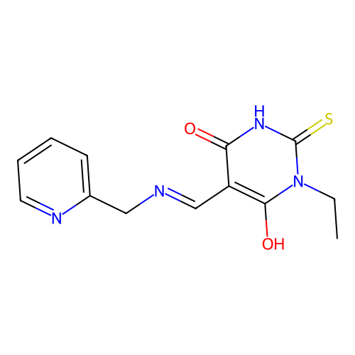 1-ethyl-5-[(pyridin-2-ylmethylamino)methylidene]-2-sulfanylidene-1,3-diazinane-4,6-dione structure