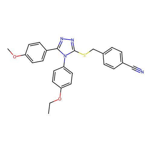 4-[[4-(4-ethoxyphenyl)-5-(4-methoxyphenyl)-1,2,4-triazol-3-yl]sulfanylmethyl]benzonitrile structure