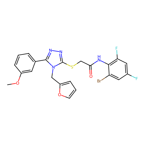 N-(2-bromo-4,6-difluorophenyl)-2-{[4-(furan-2-ylmethyl)-5-(3-methoxyphenyl)-4H-1,2,4-triazol-3-yl]sulfanyl}acetamide structure