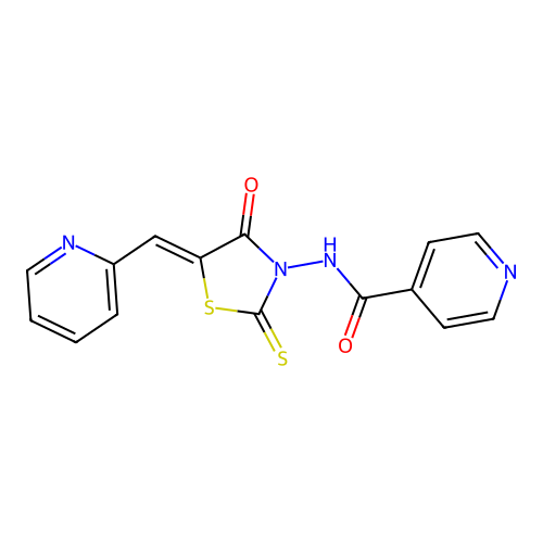 (Z)-N-(4-oxo-5-(pyridin-2-ylmethylene)-2-thioxothiazolidin-3-yl)isonicotinamide structure