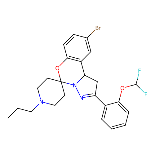 9'-bromo-2'-[2-(difluoromethoxy)phenyl]-1-propyl-1',10b'-dihydrospiro[piperidine-4,5'-pyrazolo[1,5-c][1,3]benzoxazine] structure