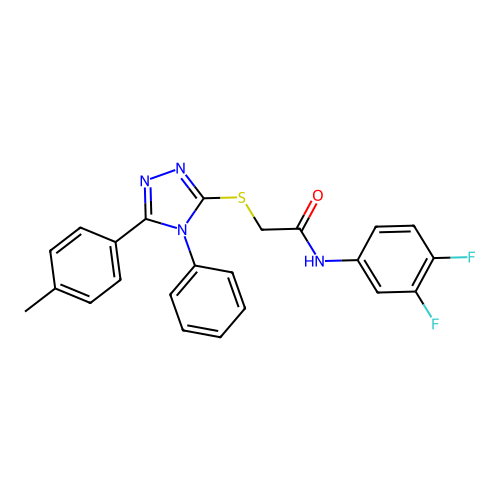 N-(3,4-difluorophenyl)-2-[[5-(4-methylphenyl)-4-phenyl-1,2,4-triazol-3-yl]sulfanyl]acetamide structure
